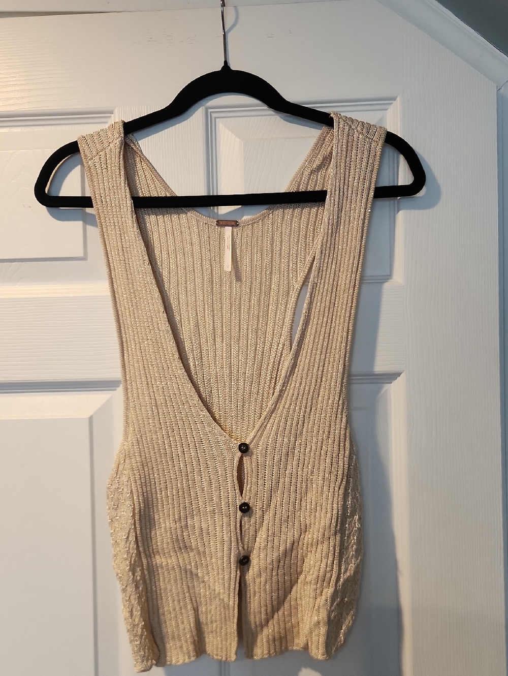 Free People Beige Ribbed Button-Front Knit Camisole